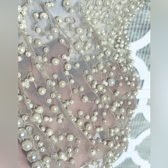 SHEER PEARL SHRUG BOLERO RETRO VINTAGE MARINA SMALL ILLUSION MESH LACE CREAM - Picture 12 of 16